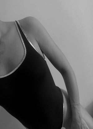 Venezia low back bodysuit with silver edge